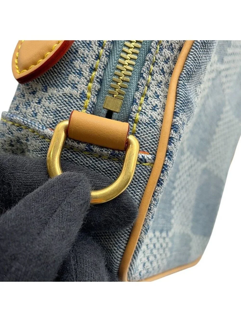Louis Vuitton Shoulder Bag Damier Denim Cotton Chess